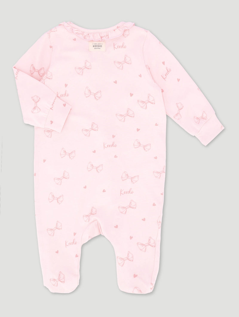 Keedo Baby Girls Pink Bow Cotton Lycra Sleepsuit