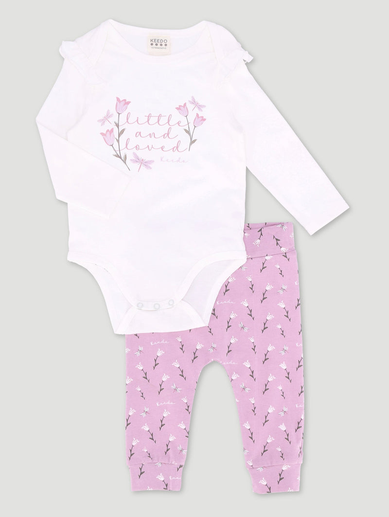 Keedo Baby Girls Lilac Floral Frill Vest & Legging Set