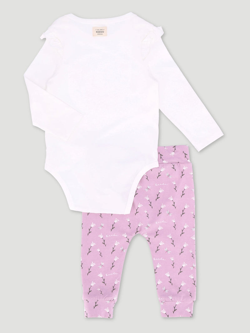 Keedo Baby Girls Lilac Floral Frill Vest & Legging Set