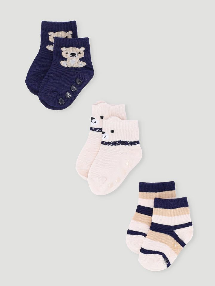 Baby Boys 3 Pack Bear Cotton Socks - Multi