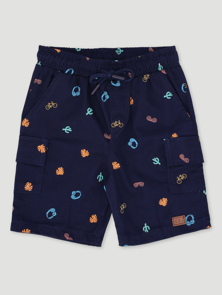 Pre-Boys Twill Print Cargo Short - Navy