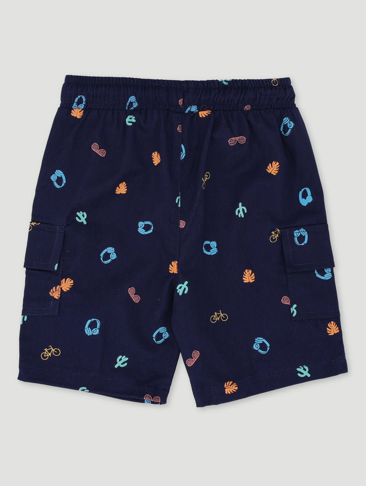 Pre-Boys Twill Print Cargo Short - Navy