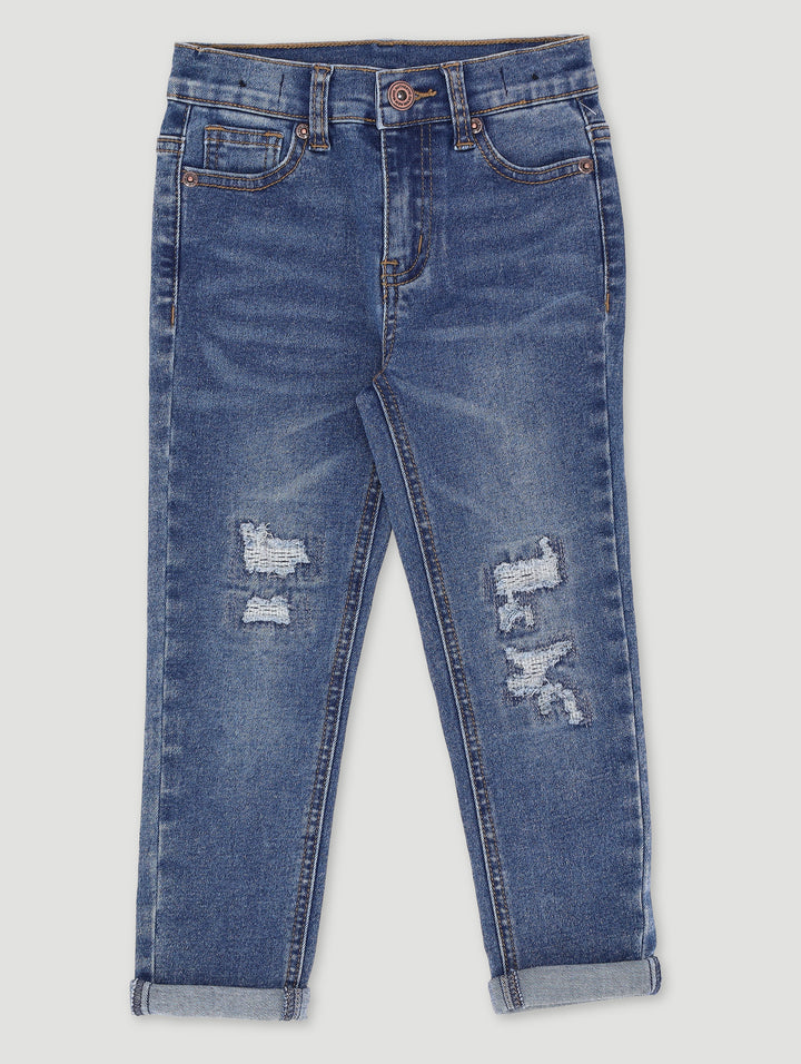 Pre-Boys Rip & Repair Fashion Denim - Mid Blue