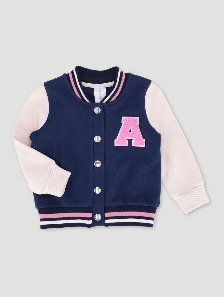 Baby Girls Fleece Baseball Jacket - Navy