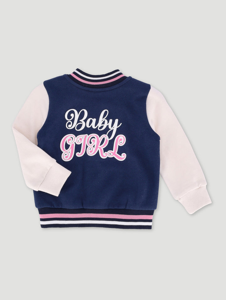 Baby Girls Fleece Baseball Jacket - Navy