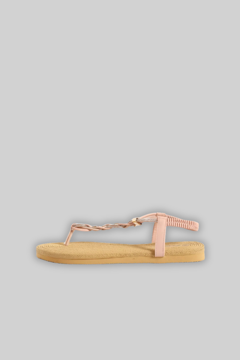 Diamante Plaited Slingback Thong Sandals - Blush