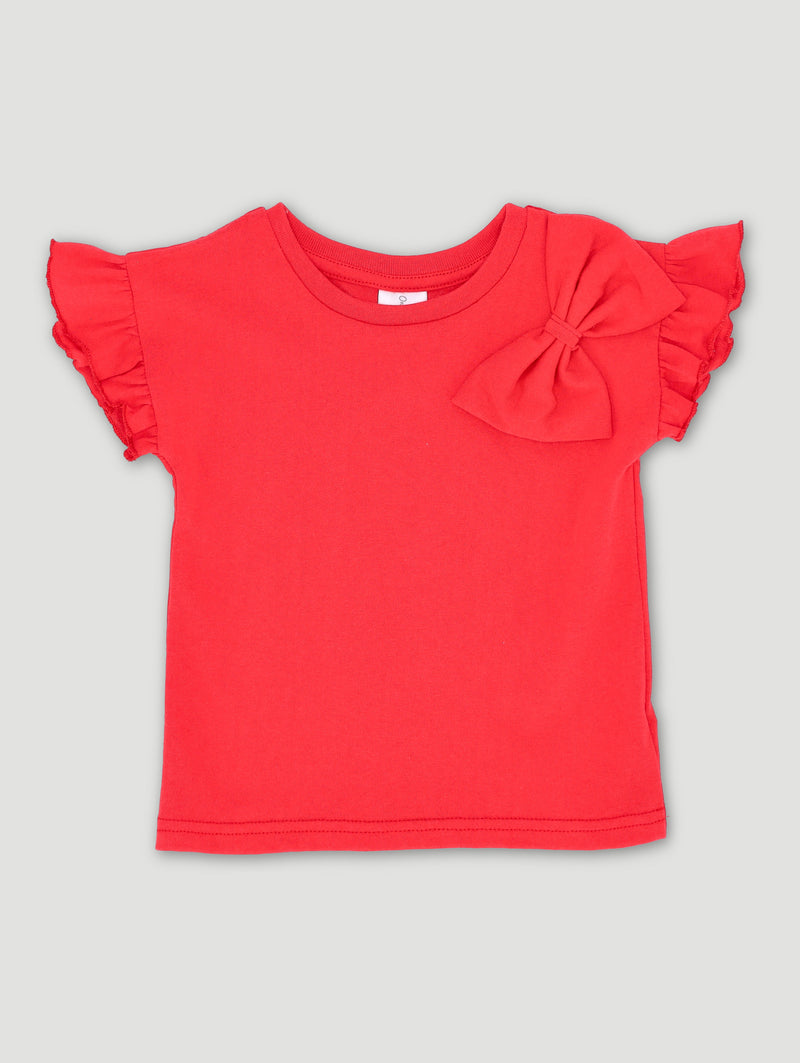 Baby Girls Bow Valentine T-Shirt - Dark Red