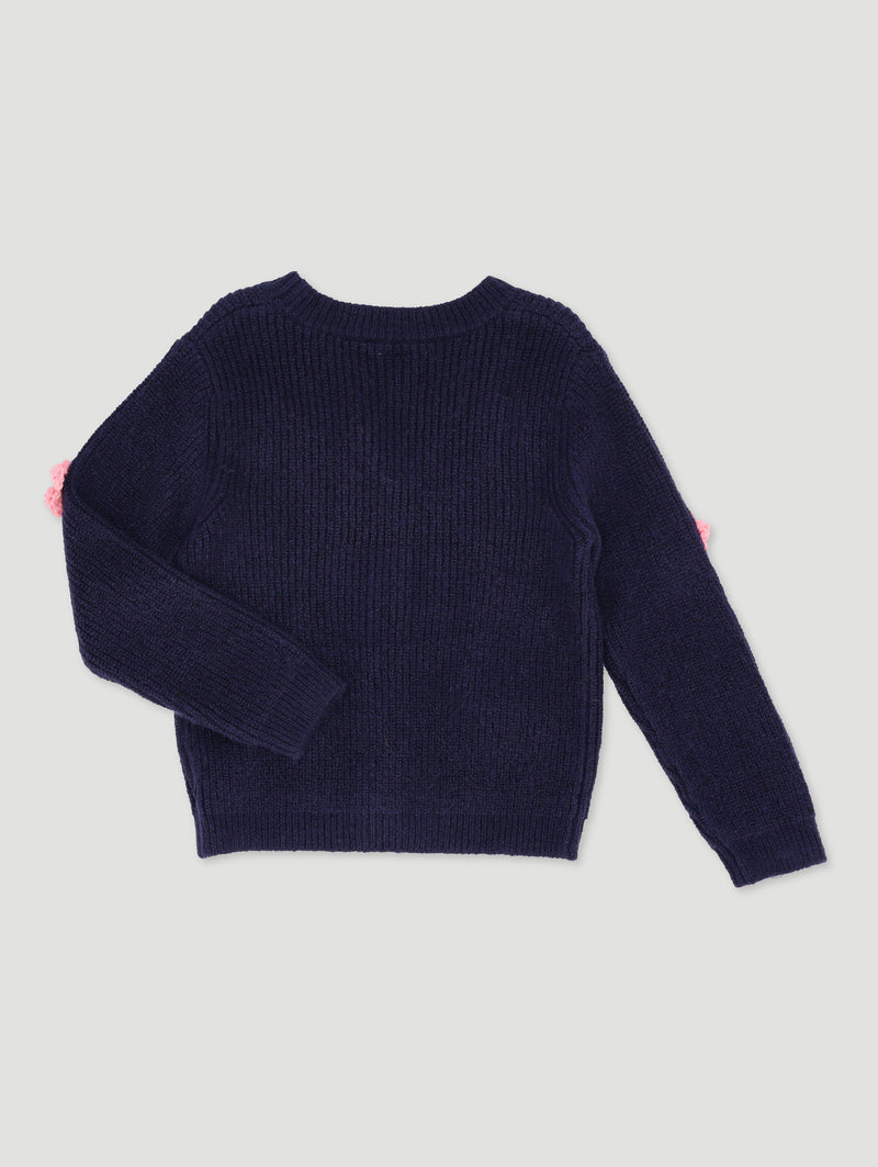 Pre-Girls Flower Cardigan - Navy