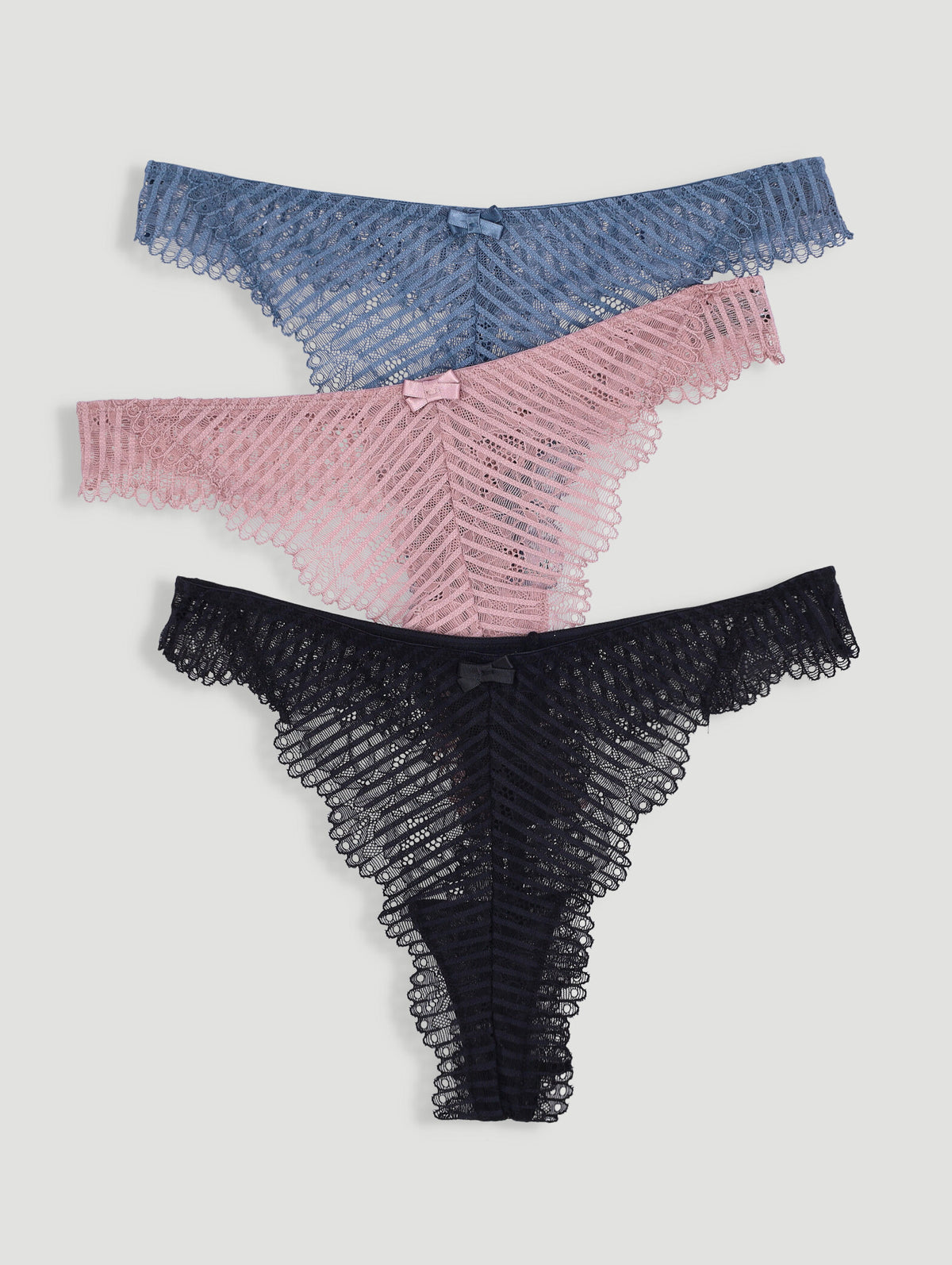 Ladies 3 Pack Lace G-String - Charcoal/Rose/Navy – Edgars
