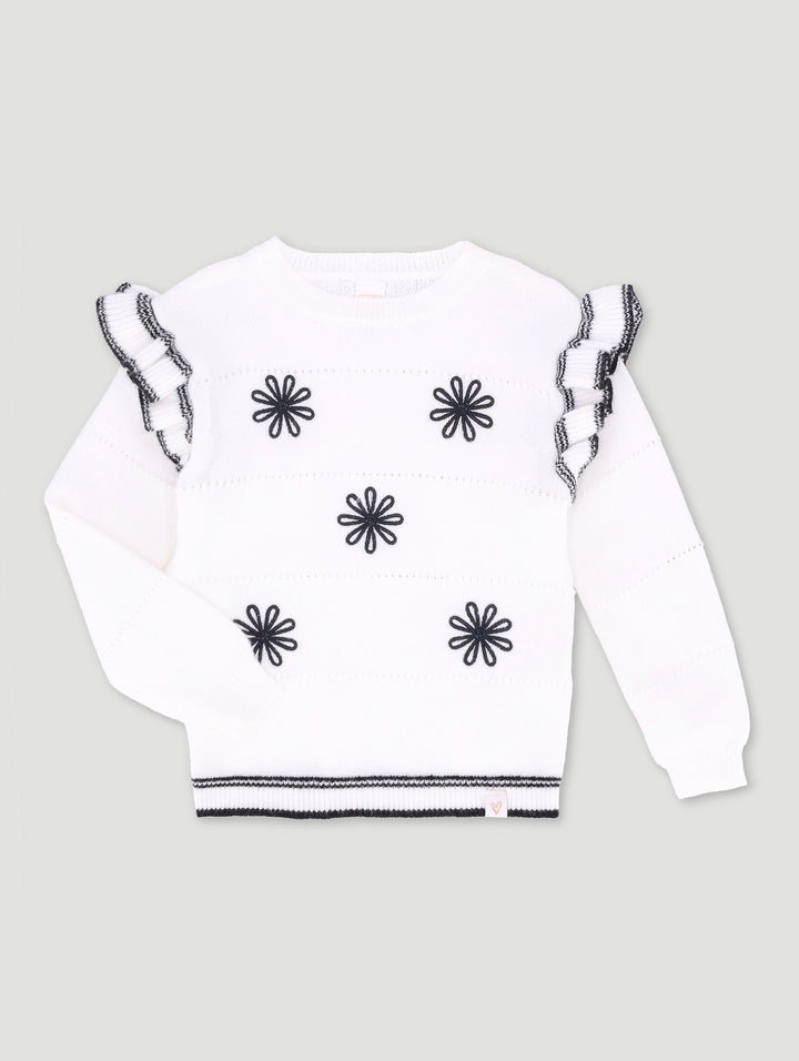 Pre-Girls Jersey With Frill Shoulder Detail - White