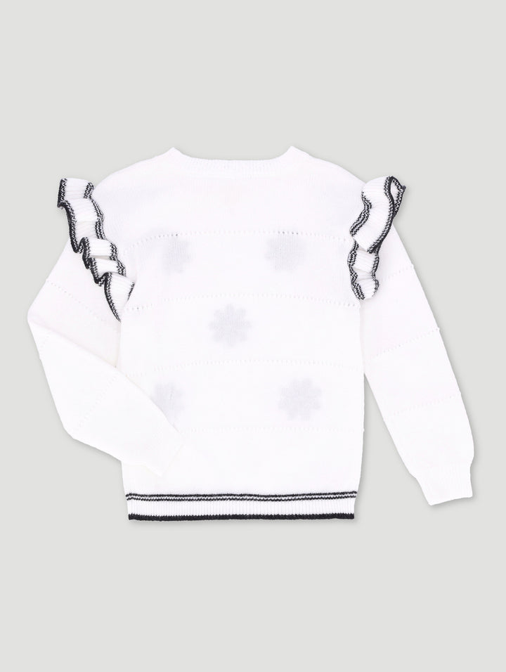 Pre-Girls Jersey With Frill Shoulder Detail - White