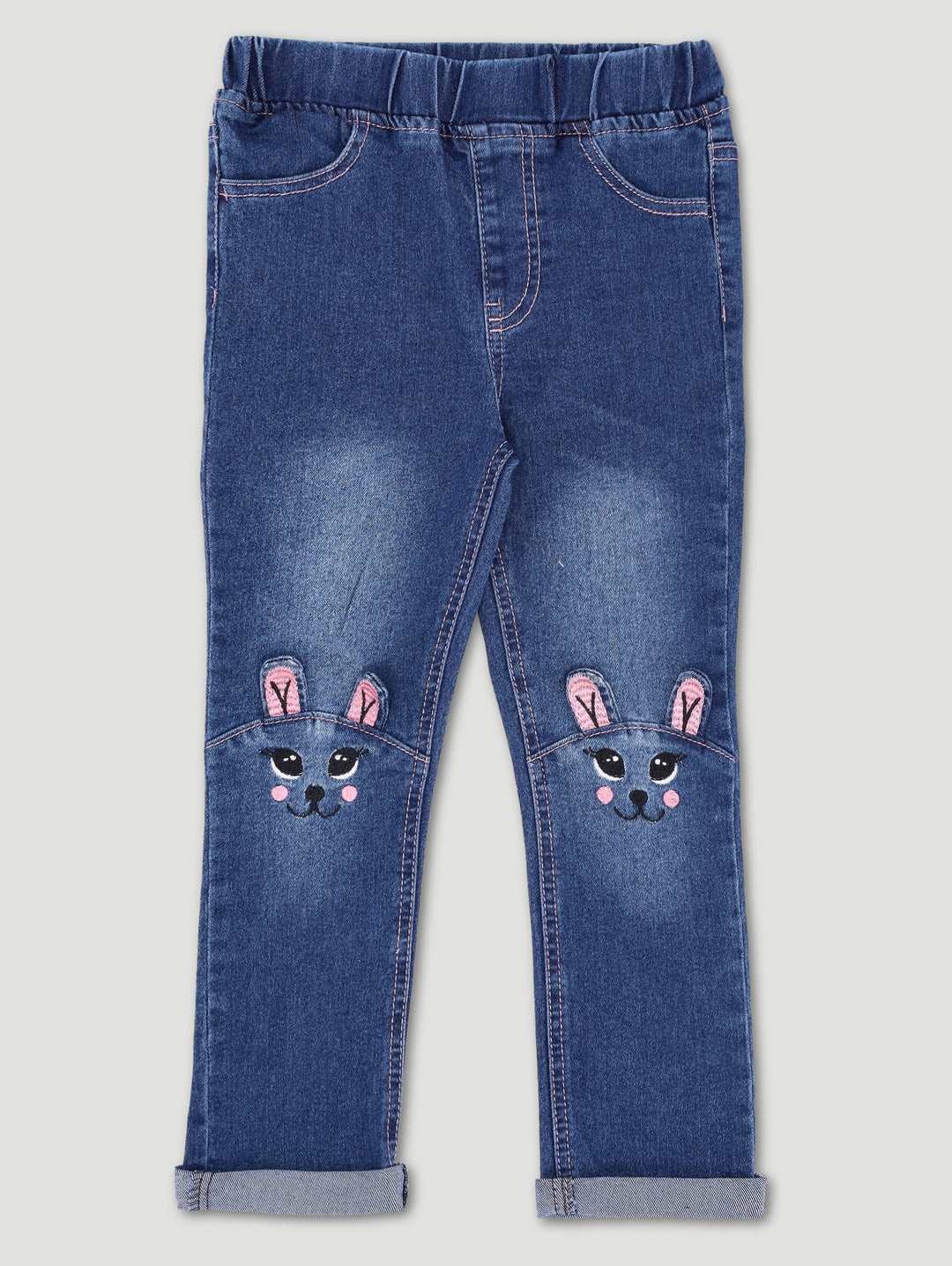 Pre-Girls Bunny Applique Denim - Mid Blue