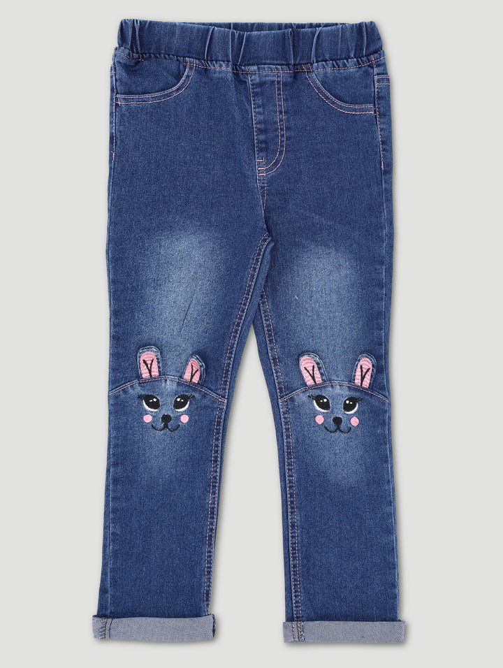 Pre-Girls Bunny Applique Denim - Mid Blue