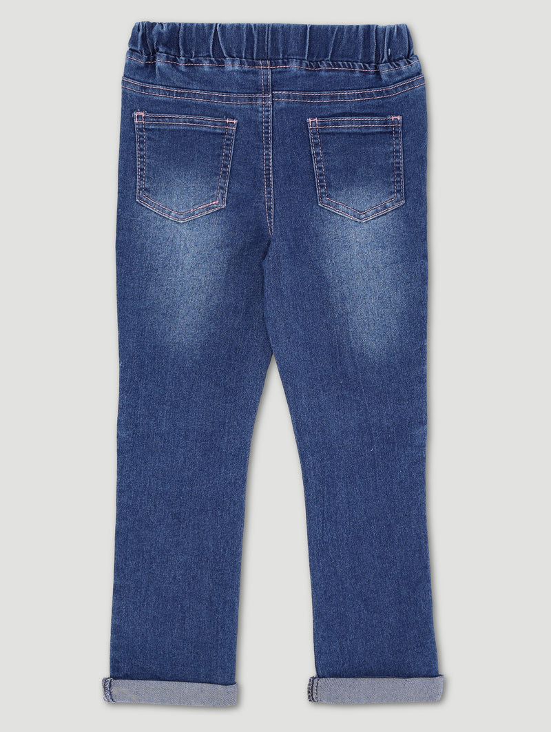 Pre-Girls Bunny Applique Denim - Mid Blue