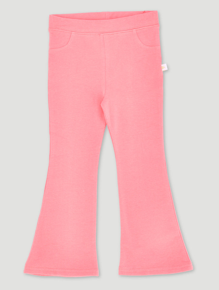 Pre-Girls Brushed Fleece Flare Leg Plain Pants - Pink
