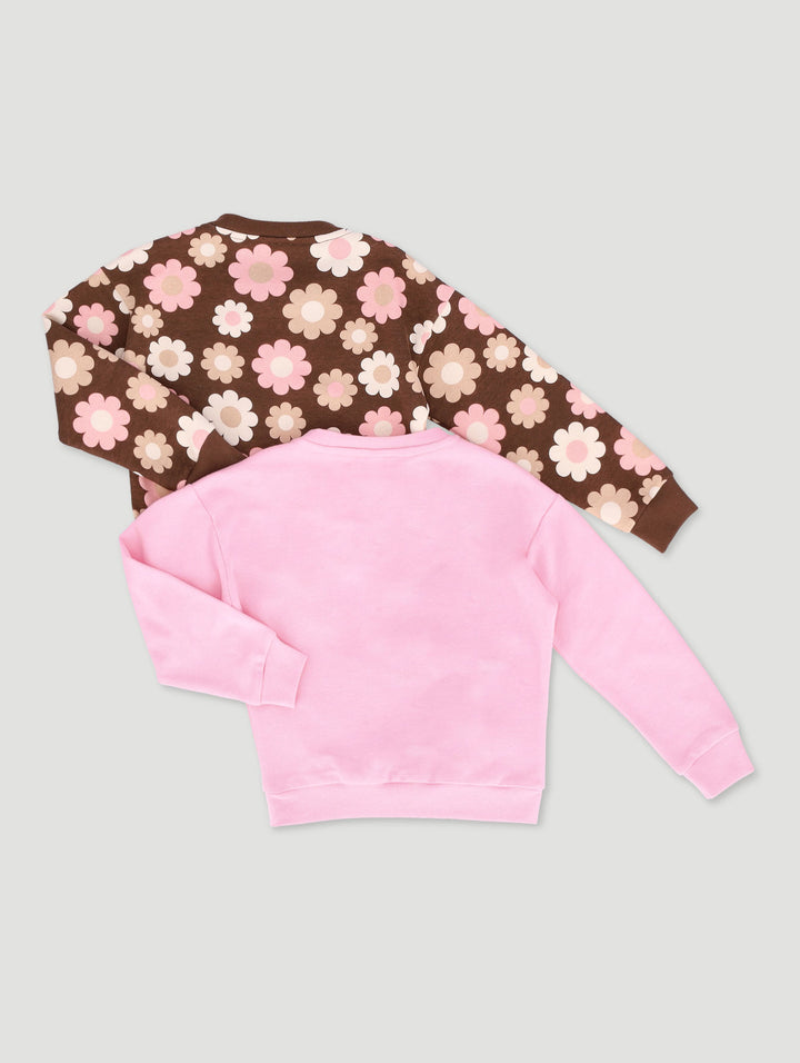 Pre-Girls 2 Pack Floral Print Track Top - Brown/Pink