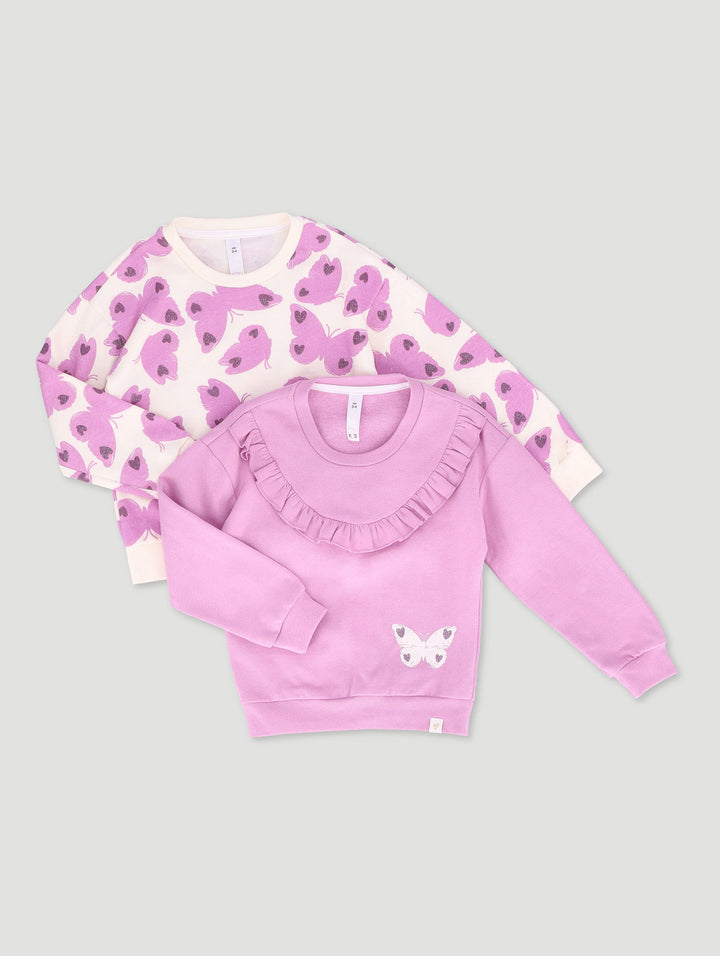 Baby Girls 2 Pack Butterfly Fleece Top - Light Pink