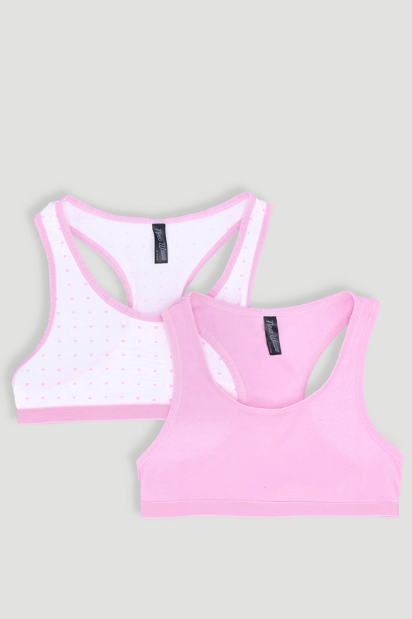 Girls 2 Pack Hearts Cotton Racerback Bra - Pink