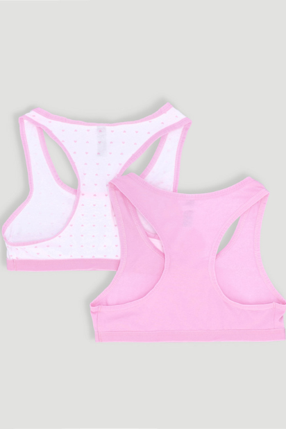 Girls 2 Pack Hearts Cotton Racerback Bra - Pink