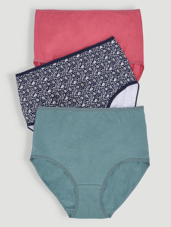 3 Pack Cotton Stretch Brief Panties - Navy/Rust/Sage