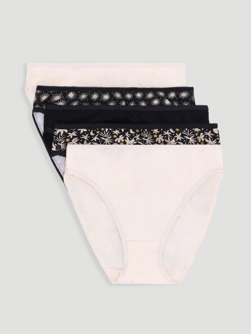 5 Pack Cotton Stretch Hi-Cut Panties