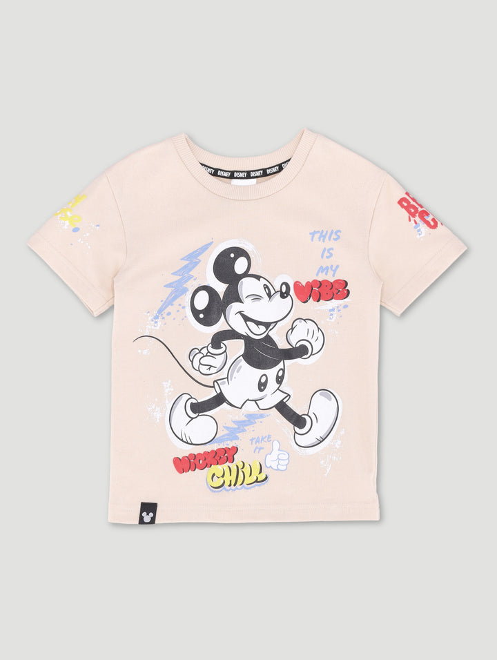Pre-Boys Fleece Mickey Graffiti Top - Stone