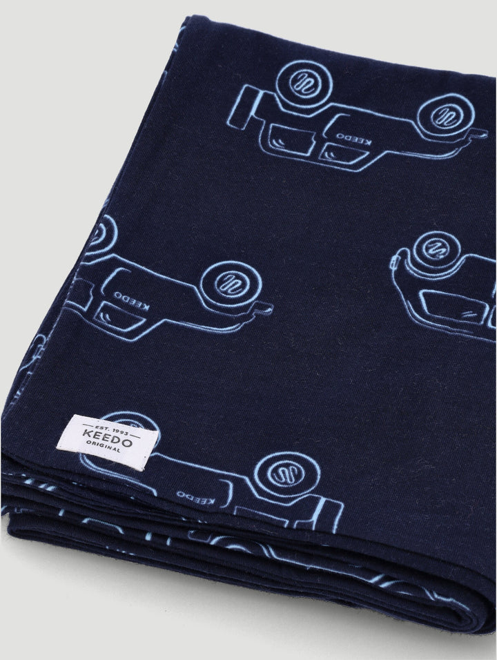 Keedo Navy Cotton Lycra Cars Printed Blanket