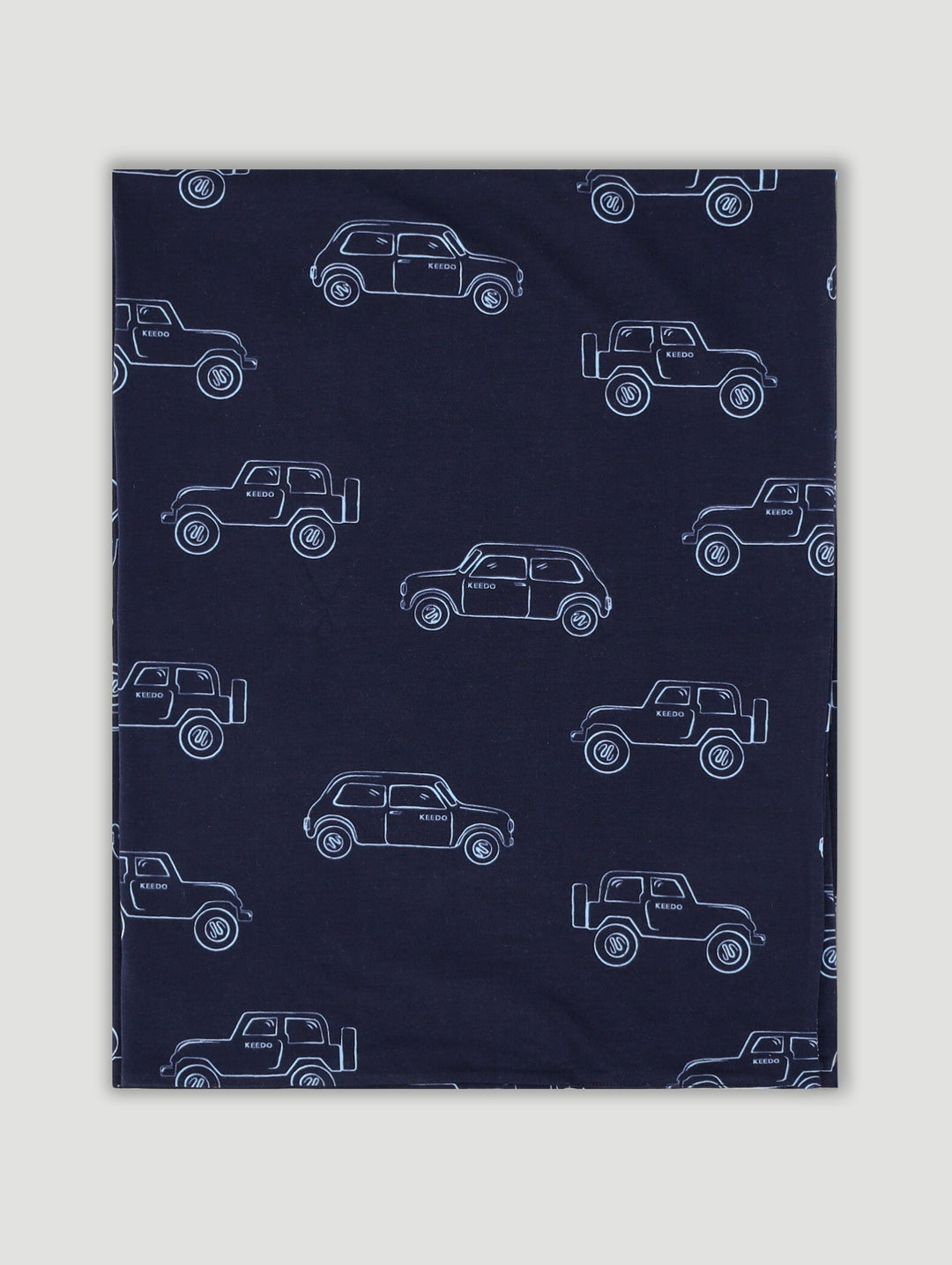 Keedo Navy Cotton Lycra Cars Printed Blanket
