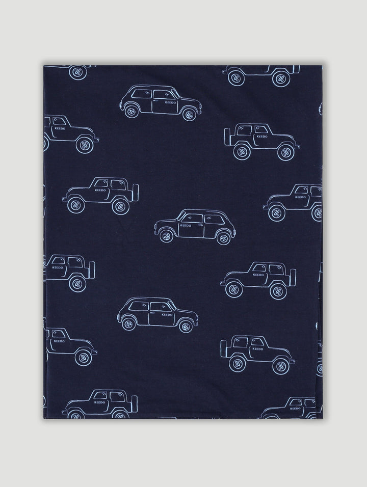 Keedo Navy Cotton Lycra Cars Printed Blanket
