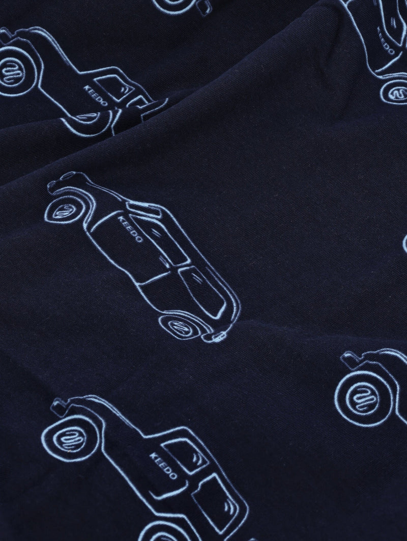 Keedo Navy Cotton Lycra Cars Printed Blanket