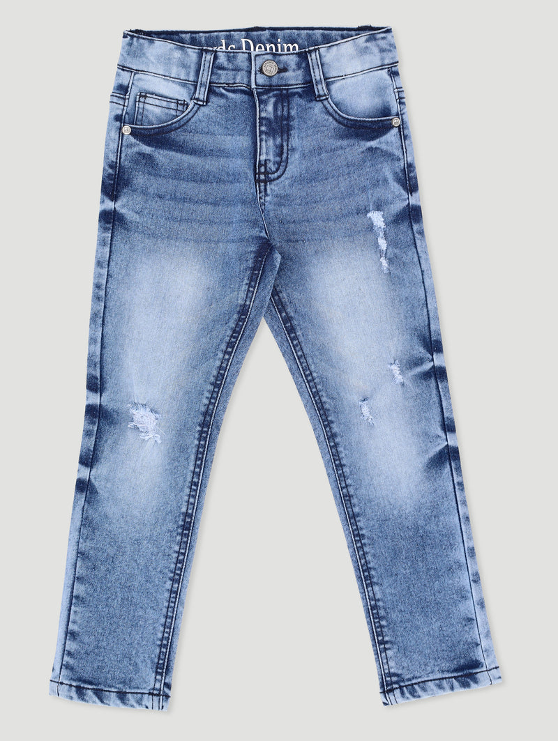 Pre-Boys Abrasion Acid Denim - Blue