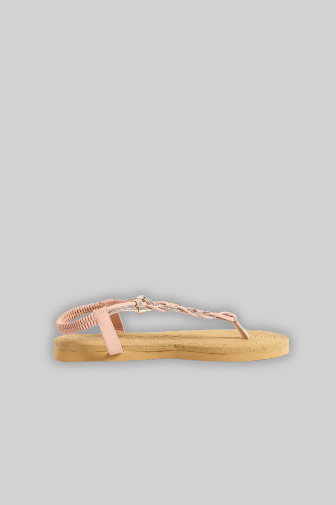 Diamante Plaited Slingback Thong Sandals - Blush