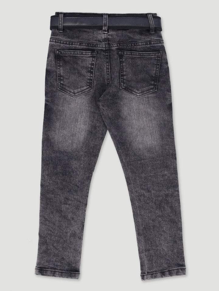 Pre-Boys Belted Acid Wash Denim - Charcoal