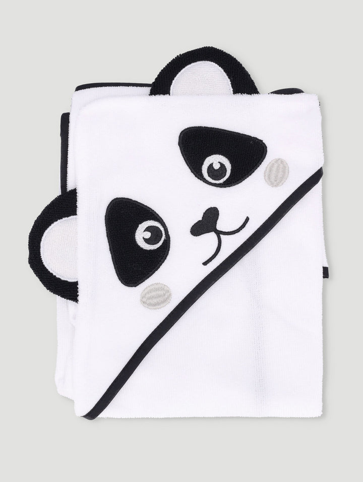 Baby Girls Panda Hooded Towel - White/Black