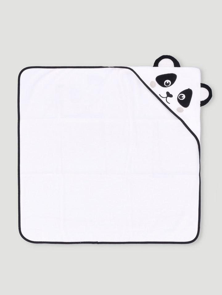 Baby Girls Panda Hooded Towel - White/Black