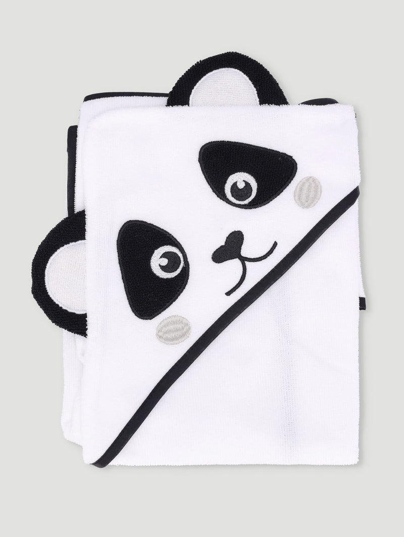Baby Girls Panda Hooded Towel - White/Black