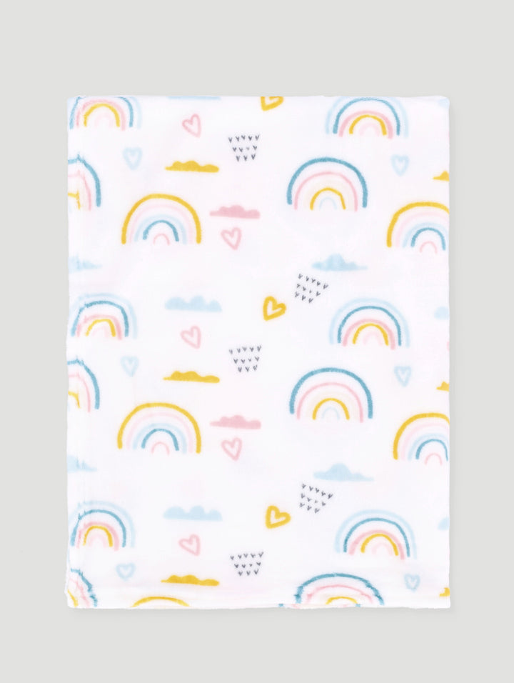 Baby Girls Coral Fleece Rainbow Blanket - White