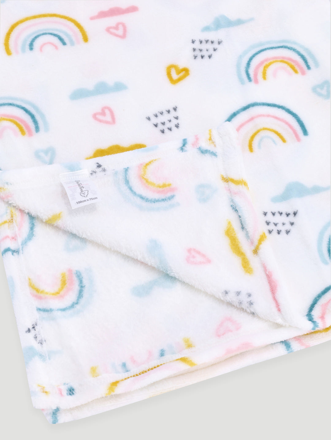 Baby Girls Coral Fleece Rainbow Blanket - White
