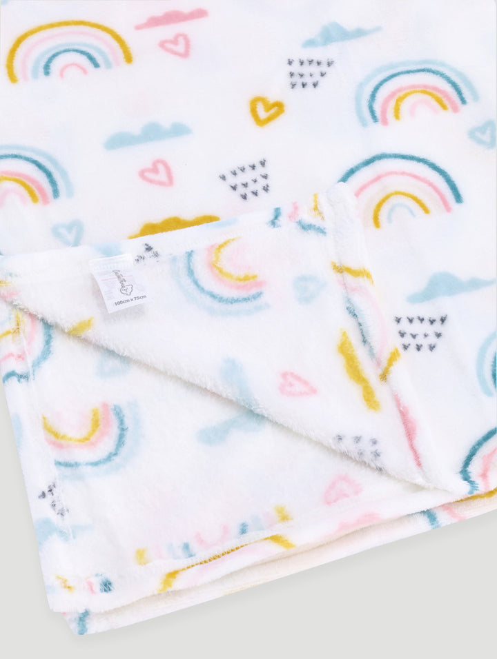 Baby Girls Coral Fleece Rainbow Blanket - White