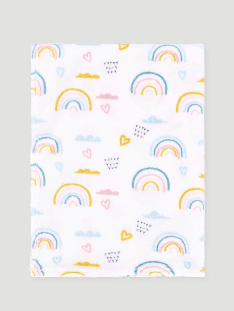 Baby Girls Coral Fleece Rainbow Blanket - White