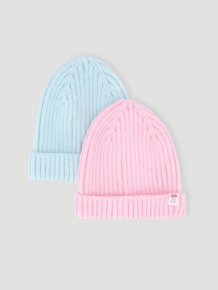 Baby Girls 2 Pack Mini Princess Beanie - Sage/Pink