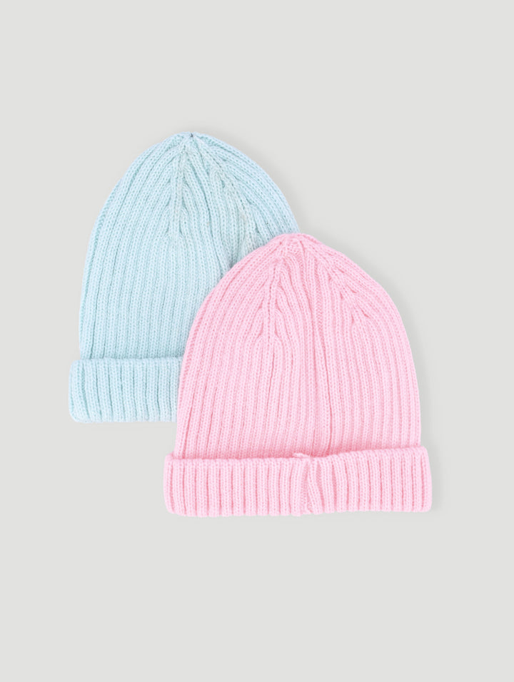 Baby Girls 2 Pack Mini Princess Beanie - Sage/Pink