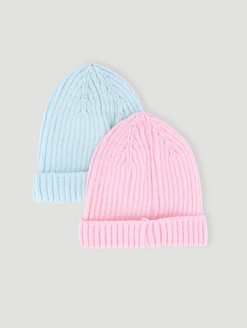 Baby Girls 2 Pack Mini Princess Beanie - Sage/Pink