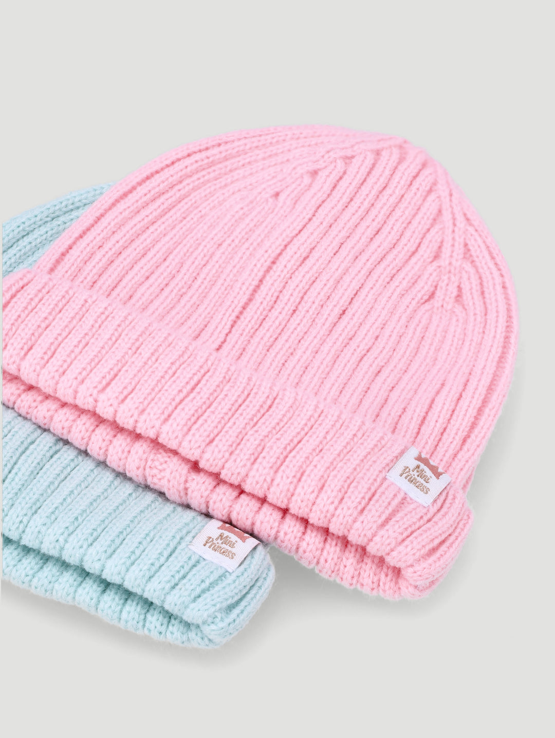 Baby Girls 2 Pack Mini Princess Beanie - Sage/Pink