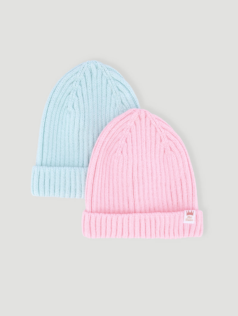 Baby Girls 2 Pack Mini Princess Beanie - Sage/Pink
