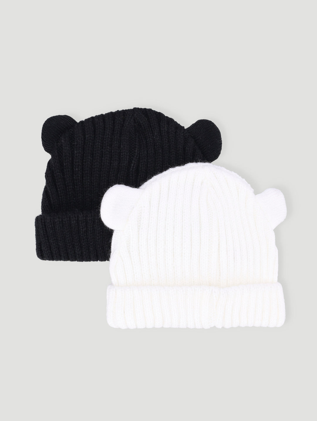 Baby Girls 2 Pack Ears Beanie- Black/White