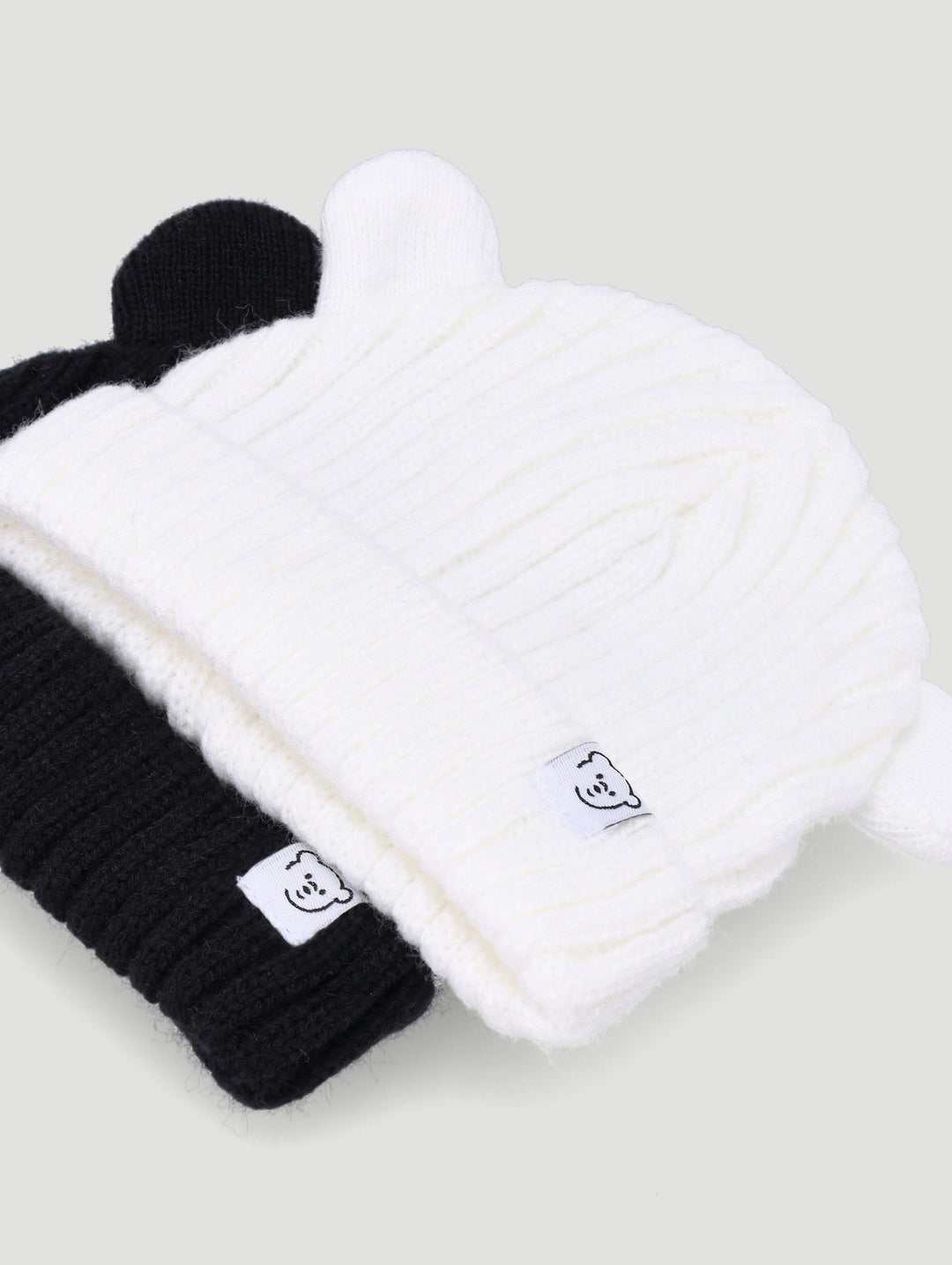Baby Girls 2 Pack Ears Beanie- Black/White