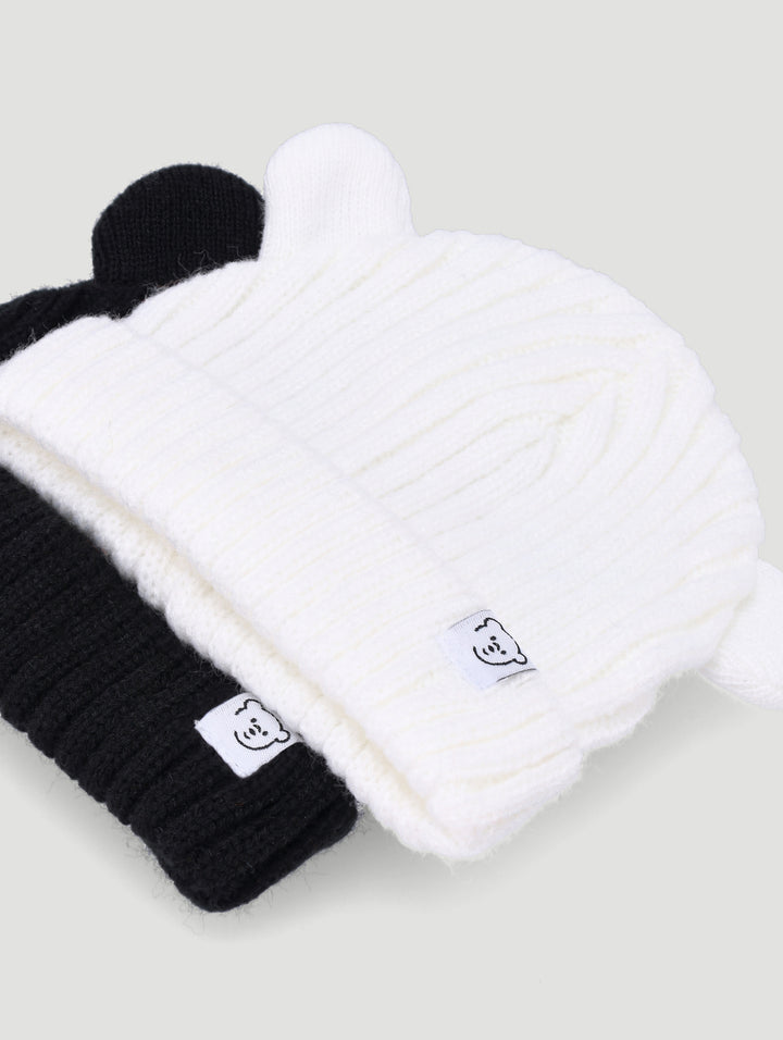 Baby Girls 2 Pack Ears Beanie- Black/White