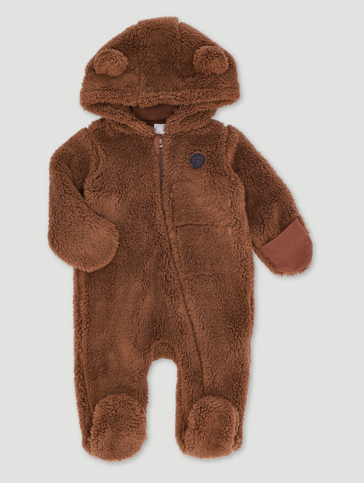 Baby Boys Shaggy Bear Badge Sleepsuit - Brown