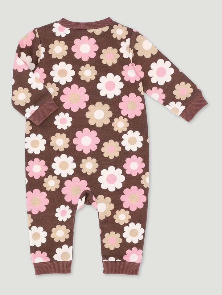 Baby Girls Flower Sleepsuit - Brown